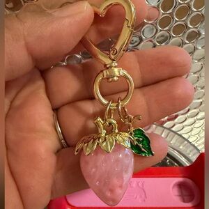 Pink Strawberry Keychain with Heart Clasp